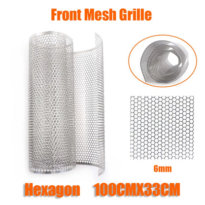 100cmx33cm Aluminum Grille Mesh Grill Cover Car Bumper Fender Hood Vent Net Grid Ventilation 6mm Hole Hexagon Silver DIY
