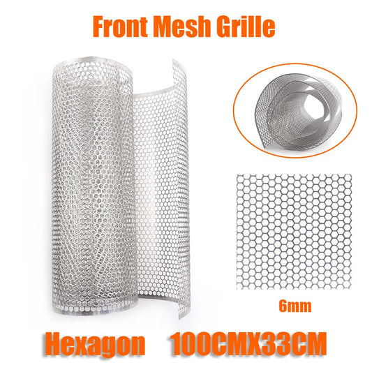 100cmx33cm Aluminum Grille Mesh Grill Cover Car Bumper Fender Hood Vent Net Grid Ventilation 6mm Hole Hexagon Silver DIY