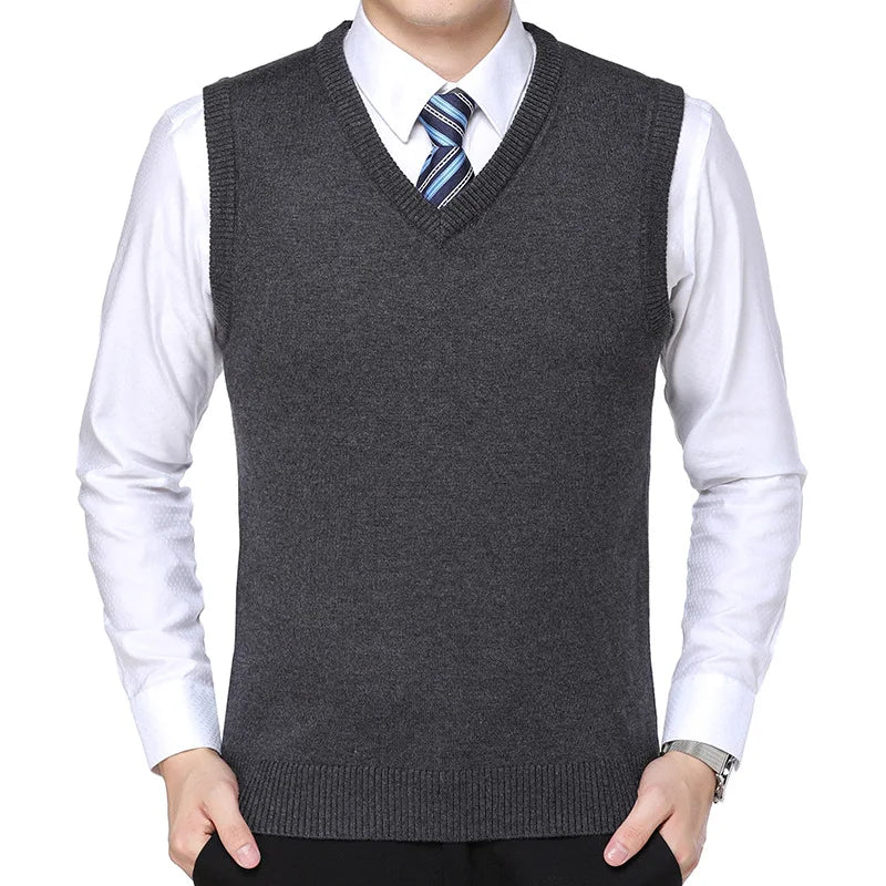 Men's Cashmere Sweater Casual Solid Color V-Neck Business Sweater Vest Warm and Comfortable Vest Autumn and Winter Pullover Top