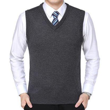 Men's Cashmere Sweater Casual Solid Color V-Neck Business Sweater Vest Warm and Comfortable Vest Autumn and Winter Pullover Top