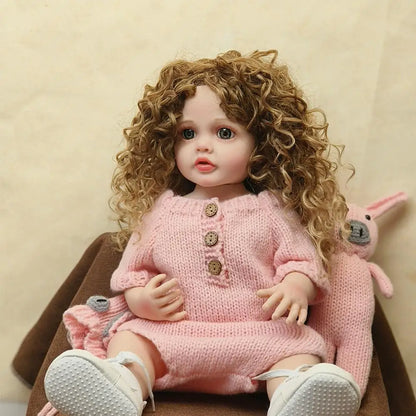 55cm Reborn Baby Toddler Princess Full Body Soft Silicone Dolls Flexible Soft Touch Curly Hair Fashion Girl Doll Gift Toy
