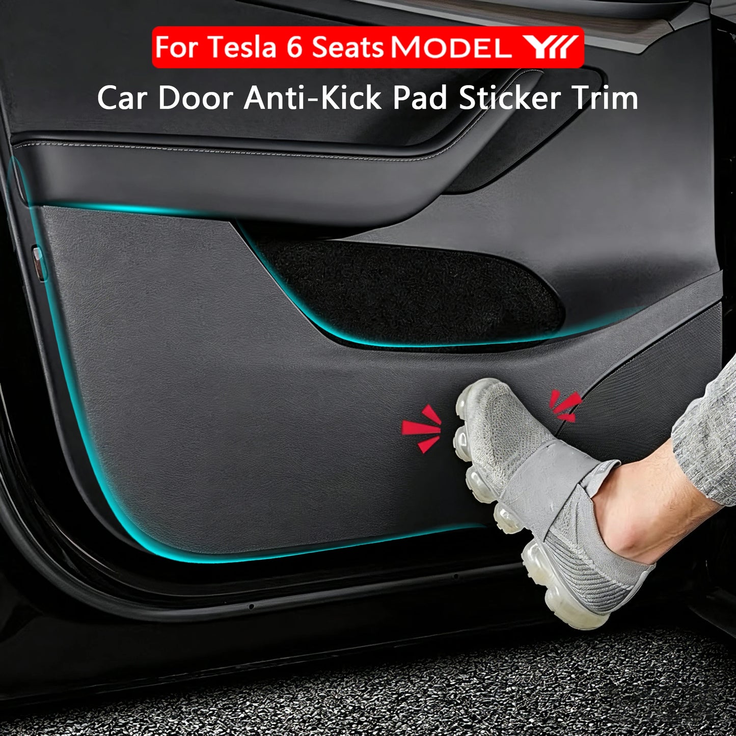 For Tesla Model YL 6-Seater Car Door Anti-Kick Pad Leather Sticker Trim Kit Side Door Protector Cover Car Interior Accessories