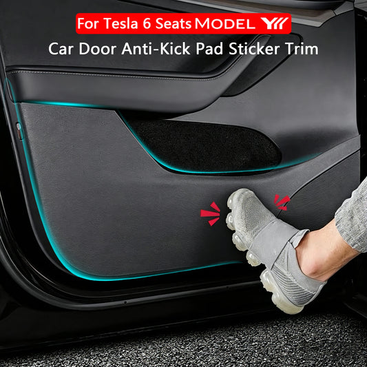 For Tesla Model YL 6-Seater Car Door Anti-Kick Pad Leather Sticker Trim Kit Side Door Protector Cover Car Interior Accessories
