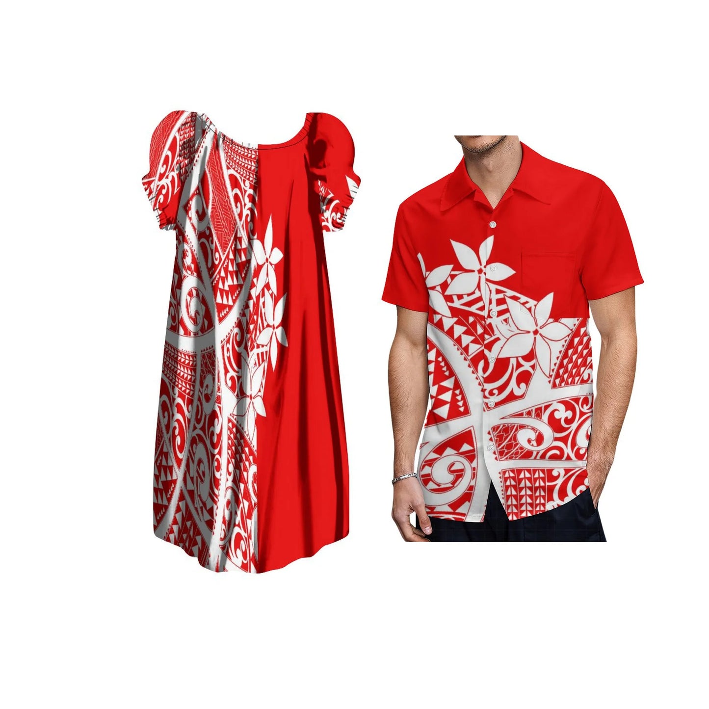 New Design Customize Polynesian Print Micronesian Loose Casual puffy dress Plus Size Women Clothing