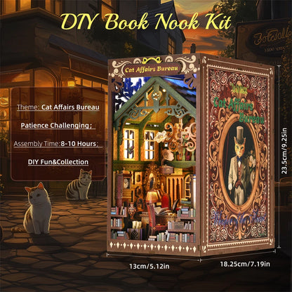 Book Nook Kit The Cat Returns DIY Wooden Puzzle Hayao Miyazaki Bookshelf Dollhouse Model Bookend Building Home Decoration