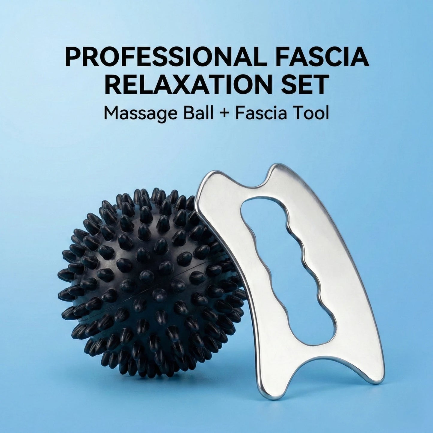 Professional 2-in-1 Fascia Set Stainless Steel Gua Sha Tool & Spiky Massage Ball for Deep Tissue Myofascial Release Recovery