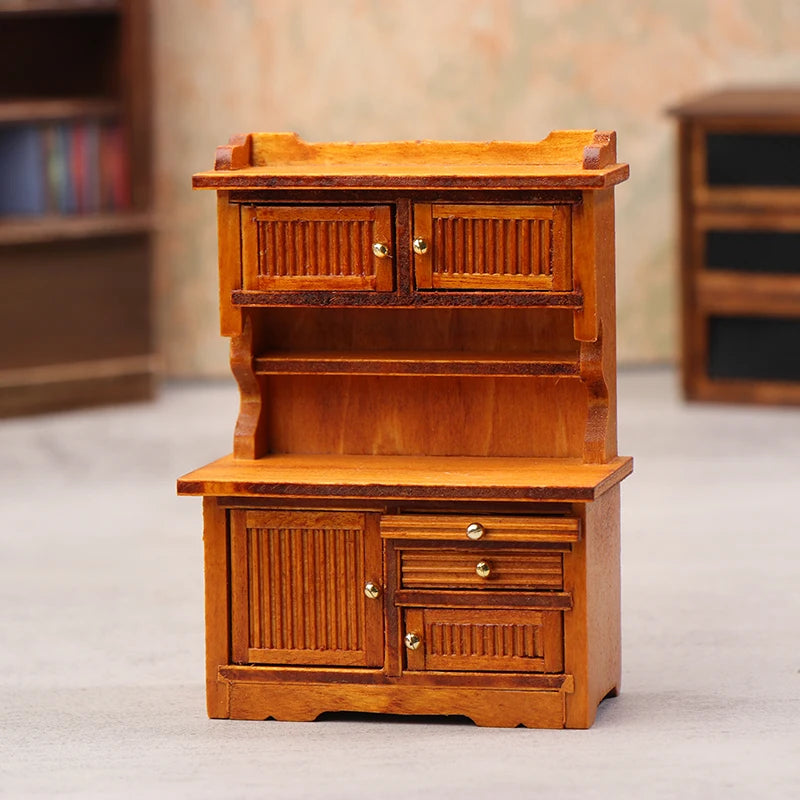 1PC Vintage Miniature Furniture 1:12 Dollhouse Wood Table Multifunction Cabinet Bookcase Model Toy Cupboard Dolls Accessories