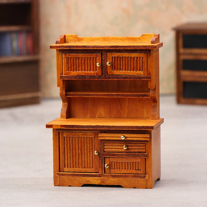 1PC Vintage Miniature Furniture 1:12 Dollhouse Wood Table Multifunction Cabinet Bookcase Model Toy Cupboard Dolls Accessories