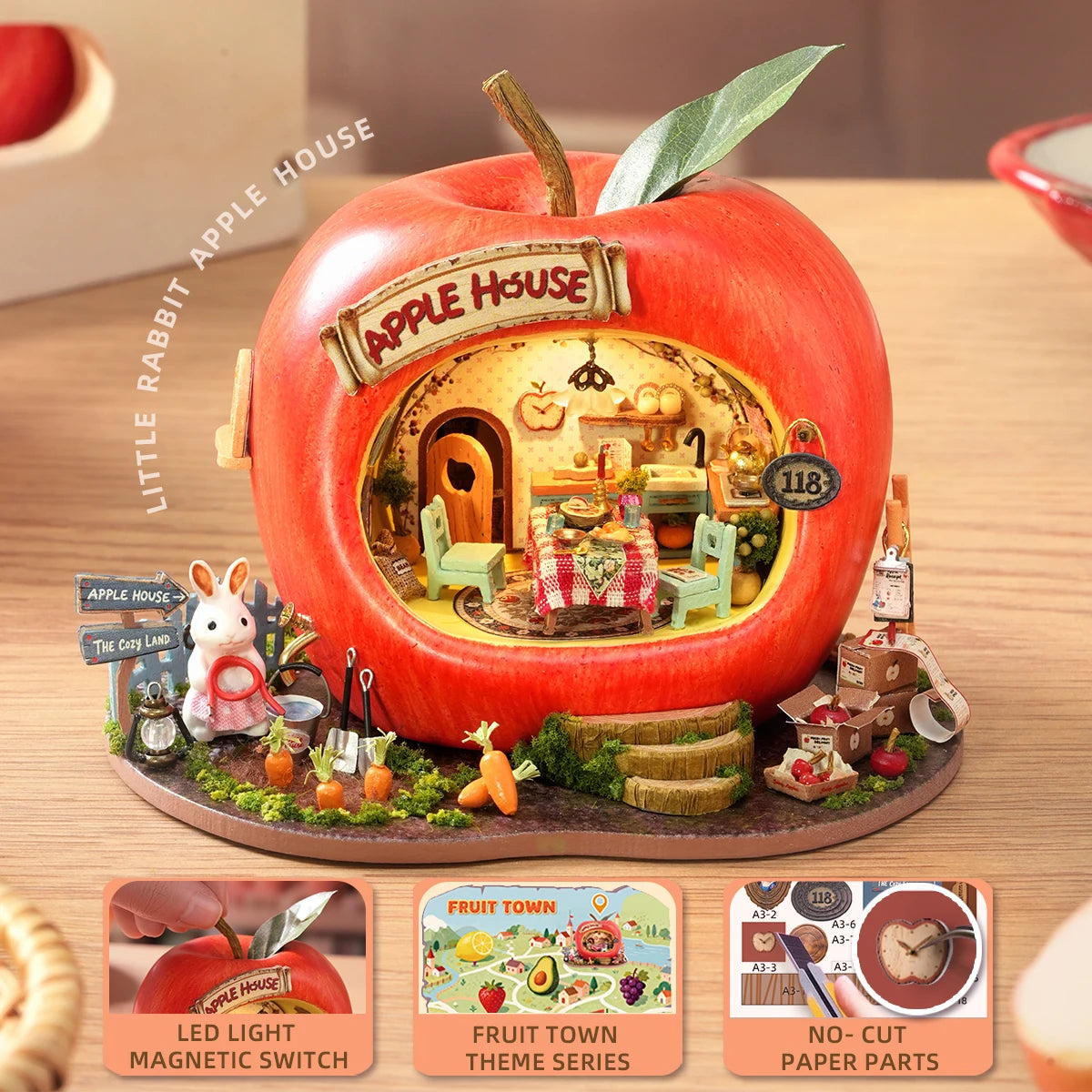 Micro fruit apple house doll house set 3D puzzle model DIY handmade toy set, room bedroom decoration girl birthday gift