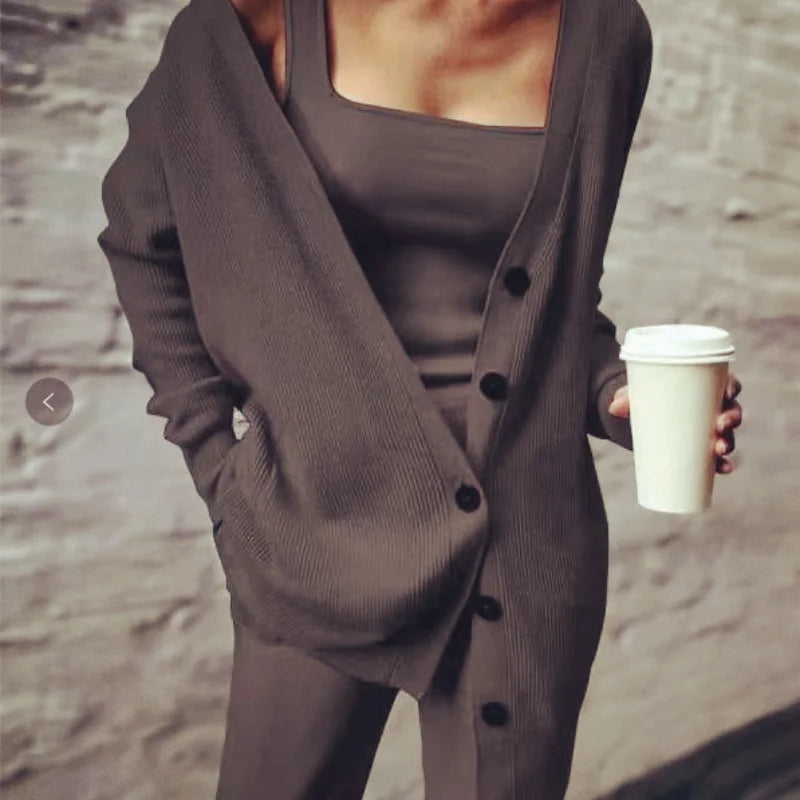 Autumn and Winter Women's Cross-border Knitting Amazon New Western Women's Jacket Vest Pants Three-piece Set