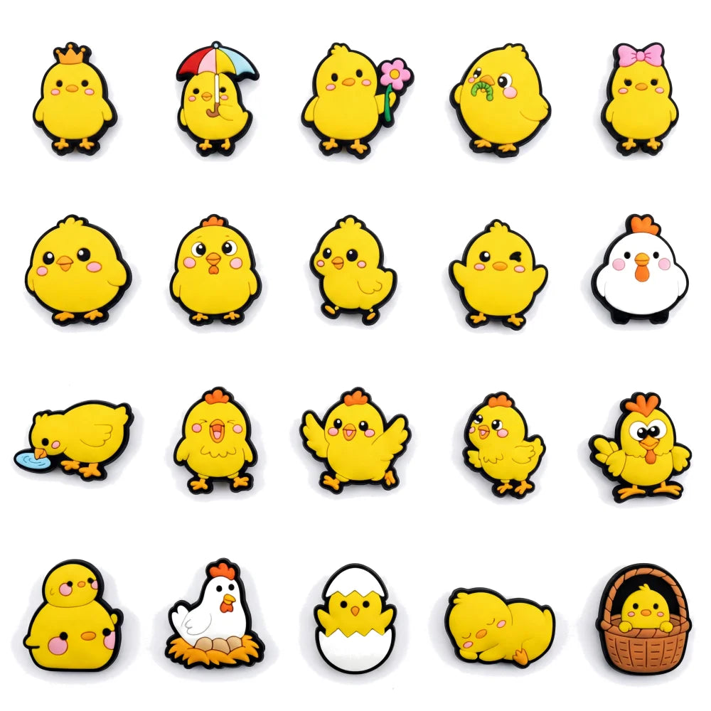 20Pcs Cartoon Chicken PVC Sandals Garden Shoe Charms Decoration Clogs Pins Hole Slipper Accessories Backpack Kid Holiday Gift