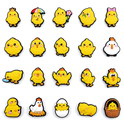 20Pcs Cartoon Chicken PVC Sandals Garden Shoe Charms Decoration Clogs Pins Hole Slipper Accessories Backpack Kid Holiday Gift