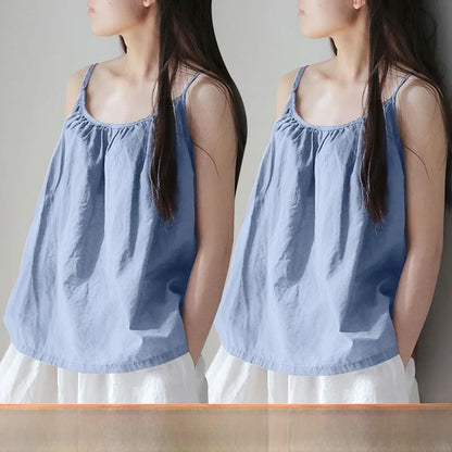 Loose Cotton Linen Tank Top Sleeveless Base Layer Outerwear Summer New Style Slimming Vest Big Size Belly Folded Commute Style