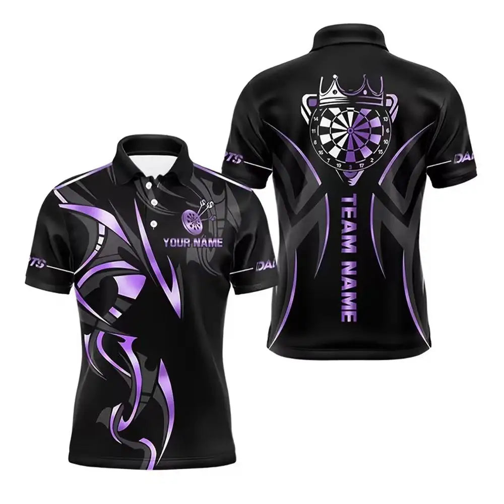 Custom Name Team Name Darts Polo Shirt Men 3D Skull Butterfly Blue Black All Over Print Quick Dry Sports Short Sleeve Golf Tops