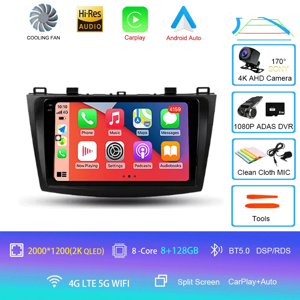 For Mazda 3 II For Mazda3 BL 2009 - 2013 Android16 Carplay Auto 4G+WIFI GPS Car Radio Navigation Multimedia Video Player Stereo