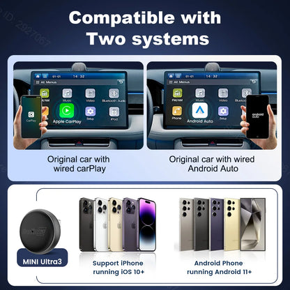 CarlinKit Mini Ultra 3 Wireless CarPlay & Android Auto Adapter Wired To Wireless USB Dongle Plug and Play Fast Auto Connection