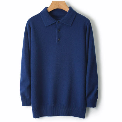 Autumn And Winter 100% Pure Wool Men's Polo Lapel Sweater Loose Large Size Casual Knit Bottoming Shirt