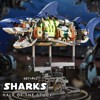 DIY Mechanical Technical Shark Building Blocks Creative Ocean Series Decorations Model Boys Children Christmas Birthday Gifts