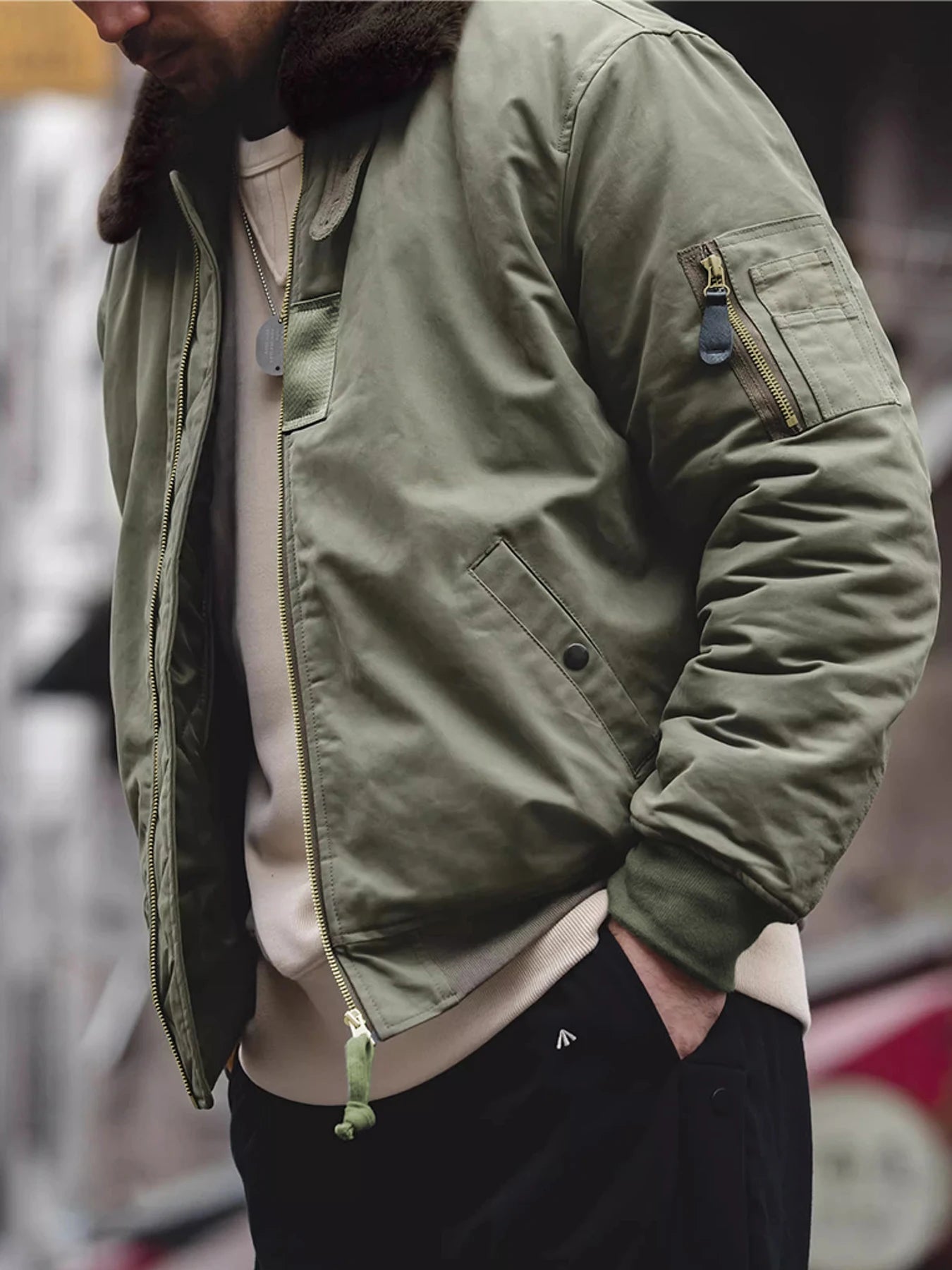 Men's B-15 Bomber Jacket Winter Warm Fur Collar Military Flight Jacket Thick 100% Cotton Motorcycle Coat Vintage Csual Outwear