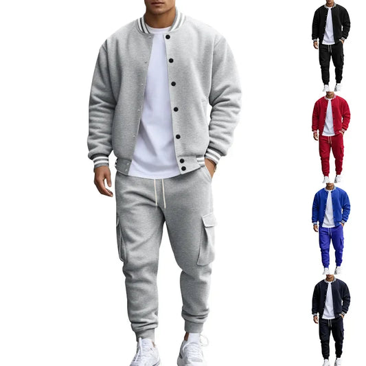 Autumn and winter American stand-up collar baseball jersey trousers fleece casual jacket men's loose sports suit