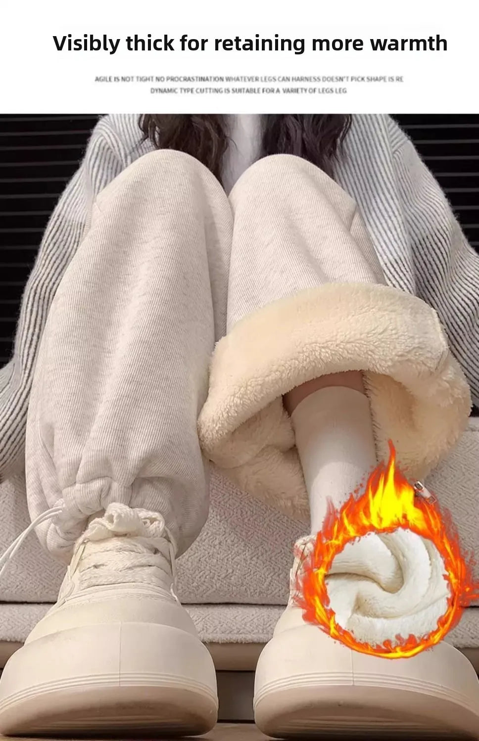 Thickened Fleece Women's Sports Pants Autumn Winter New Style Casual Loose Wide Leg Sweatpants High Waist Polyester Fiber