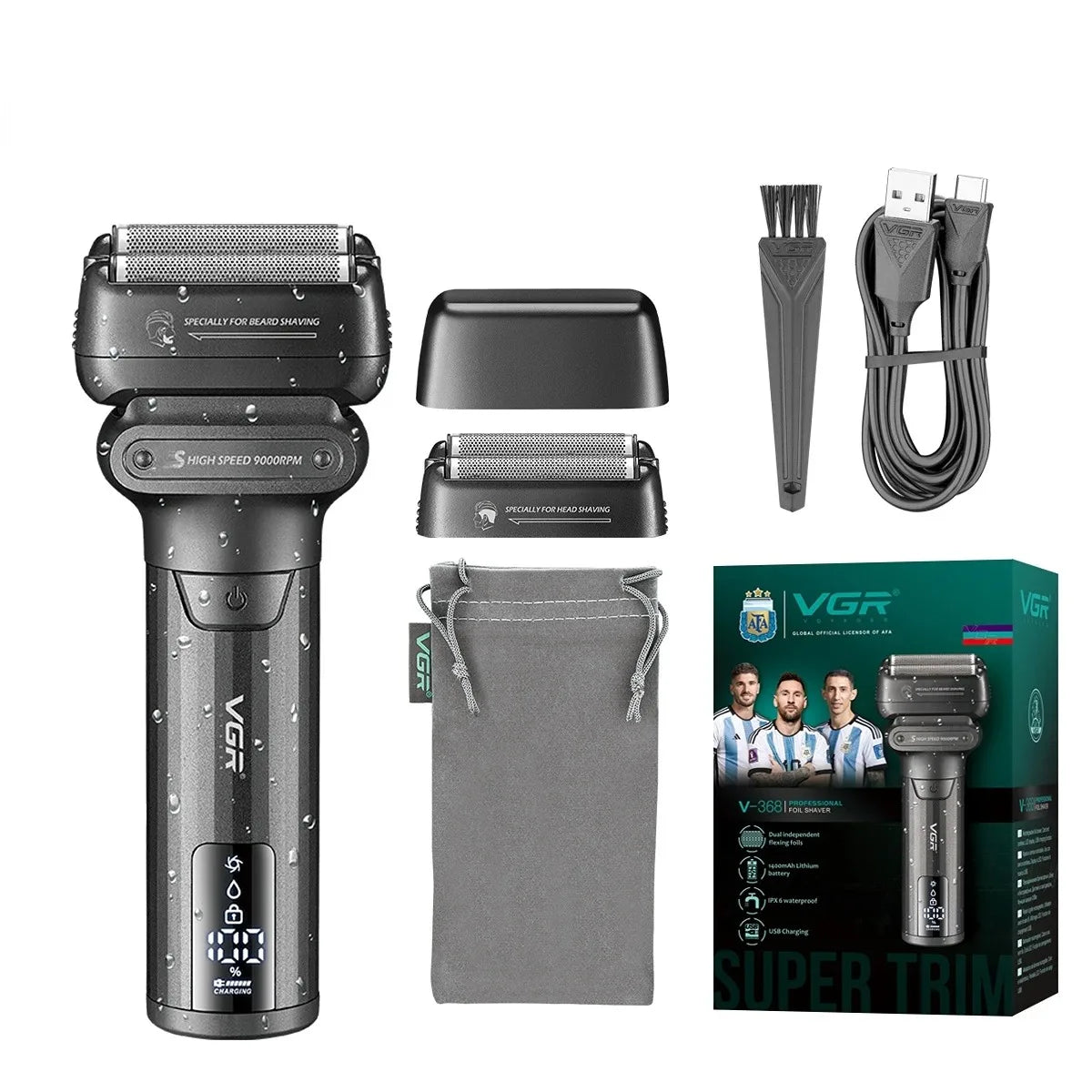 VGR Electric Shaver Professional Shaving Machine 9000 RPM Beard Trimmer LED Display Reciprocating Shaving Machine for Men V-368