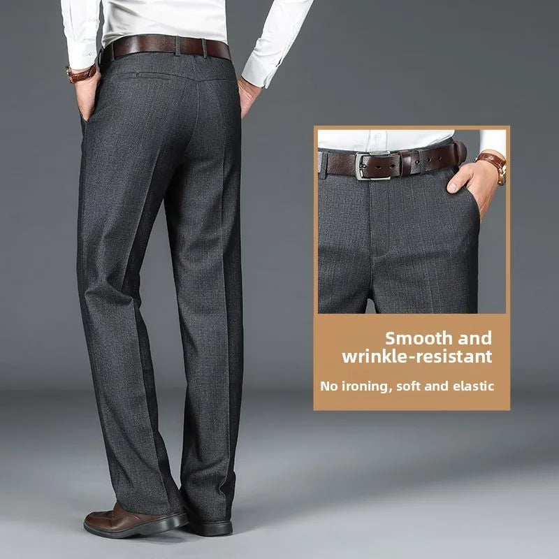 Men's Business Casual Trousers Drapey Elastic Straight Leg Spring Summer Fashionable Polyester Fiber Anti-Wrinkle Dad Pants