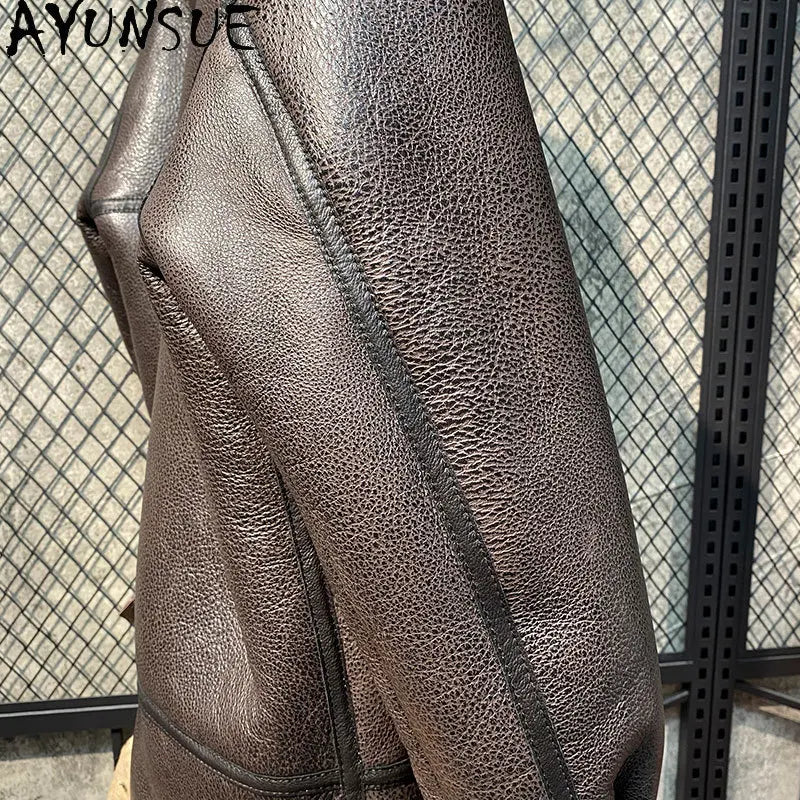 AYUNSUE Natural Real Sheepskin Fur Coat 2024 Winter Jacket Mens Fur Jackets Coats Fashion Genuine Leather Jacket Men Clothing