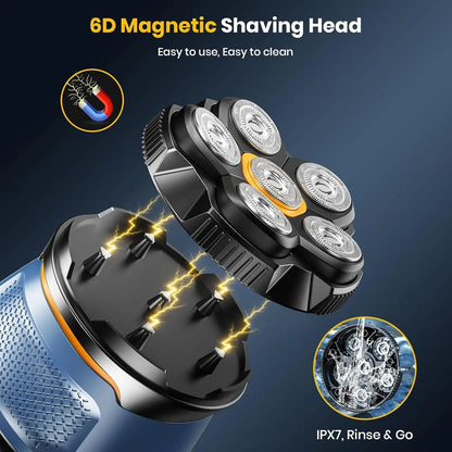 Sweker 6D Electric Head Shaver for Bald Men IPX7 Waterproof Cordless Razor with Magnetic Detachable Head Floating Cutter