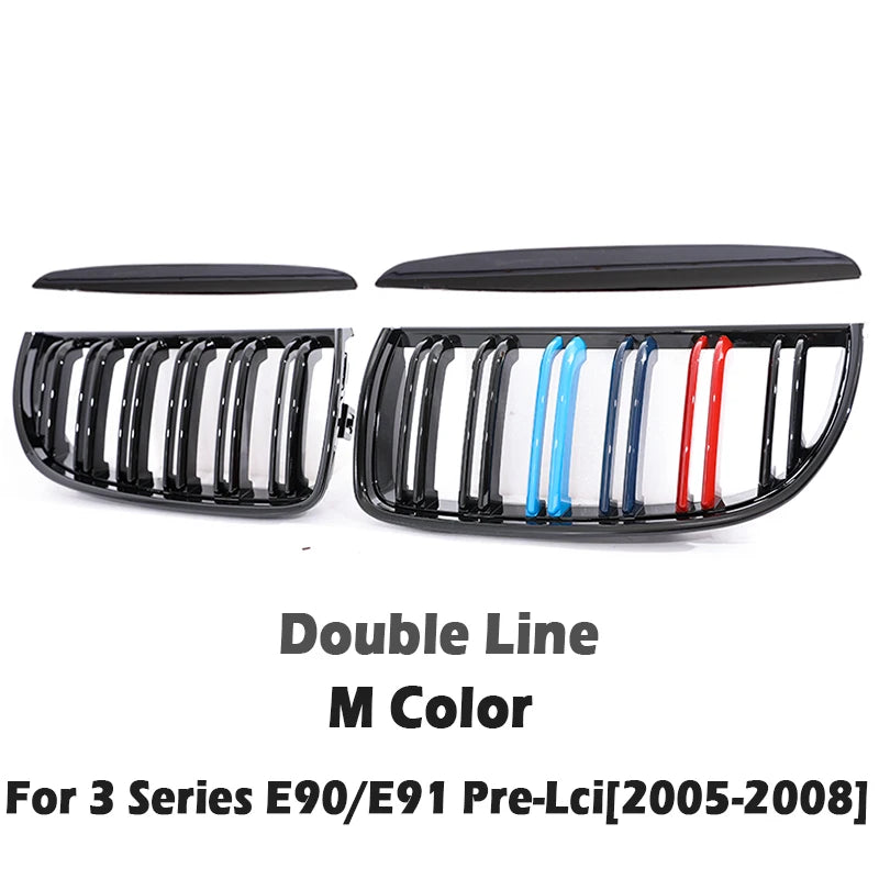 Carbon Fiber Chrome M Color Chrome Gloss Matte Black Grille Kidney Grill For BMW 3 Series E90 E91 Pre-Facelift 2005-2008 320 330