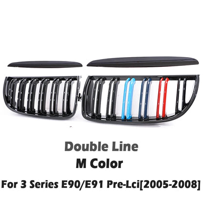 Carbon Fiber Chrome M Color Chrome Gloss Matte Black Grille Kidney Grill For BMW 3 Series E90 E91 Pre-Facelift 2005-2008 320 330