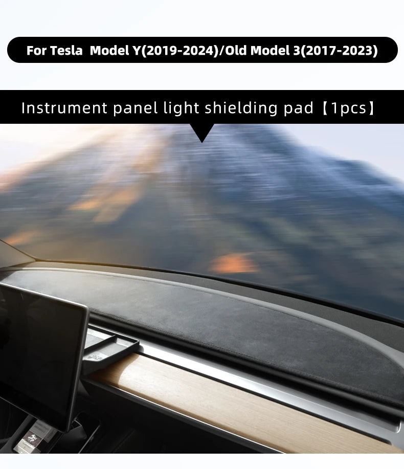 For Tesla Model Y Juniper Suede Leather Dashmat Model 3 Highland Car Dashboard Cover Pad Dash Mat SunShade Carpet Accessories