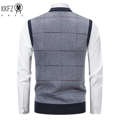 Men's V-Neck Knitted Sweater Diamond Grid Twisted Flower Casual Fashion Versatile Knit Top Autumn Winter