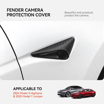YZ Turn Signal Camera Trim Cover forTesla Model3Y 202-2026 Accessories Side Leaf Board Protector ABS Matte Carbon Fiber Pattern