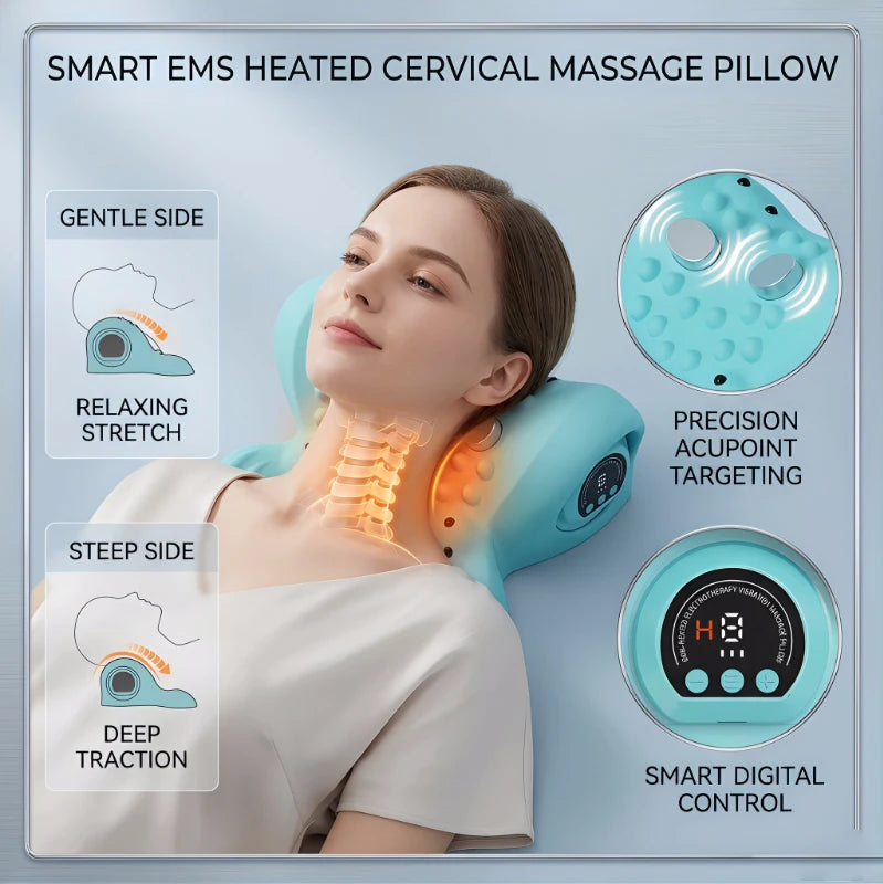 Electric Neck Cervical Traction Massager Vibration Kneading Massage Pillow Ergonomic Head Pillow Home Relax Tool