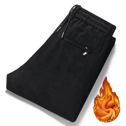 New Men's Winter Thicken Warm Classic Straight Business Fleece Thermal Trousers Brand Clothes Corduroy Plush Velvet Casual Pants