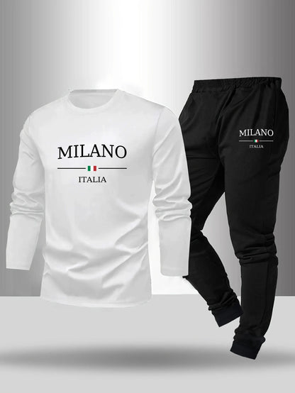 2-piece men's sleepwear set for spring summer autumn winter long sleeved pants letter patterned base shirt home wear set