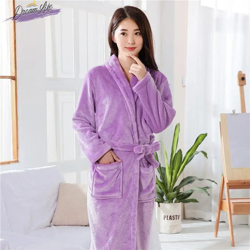 Thiened Long Pajamas Couples Flannel Spwear Coral Fce Home Clothes Men Women Robe Autumn Winter Nightgown Casual Sle