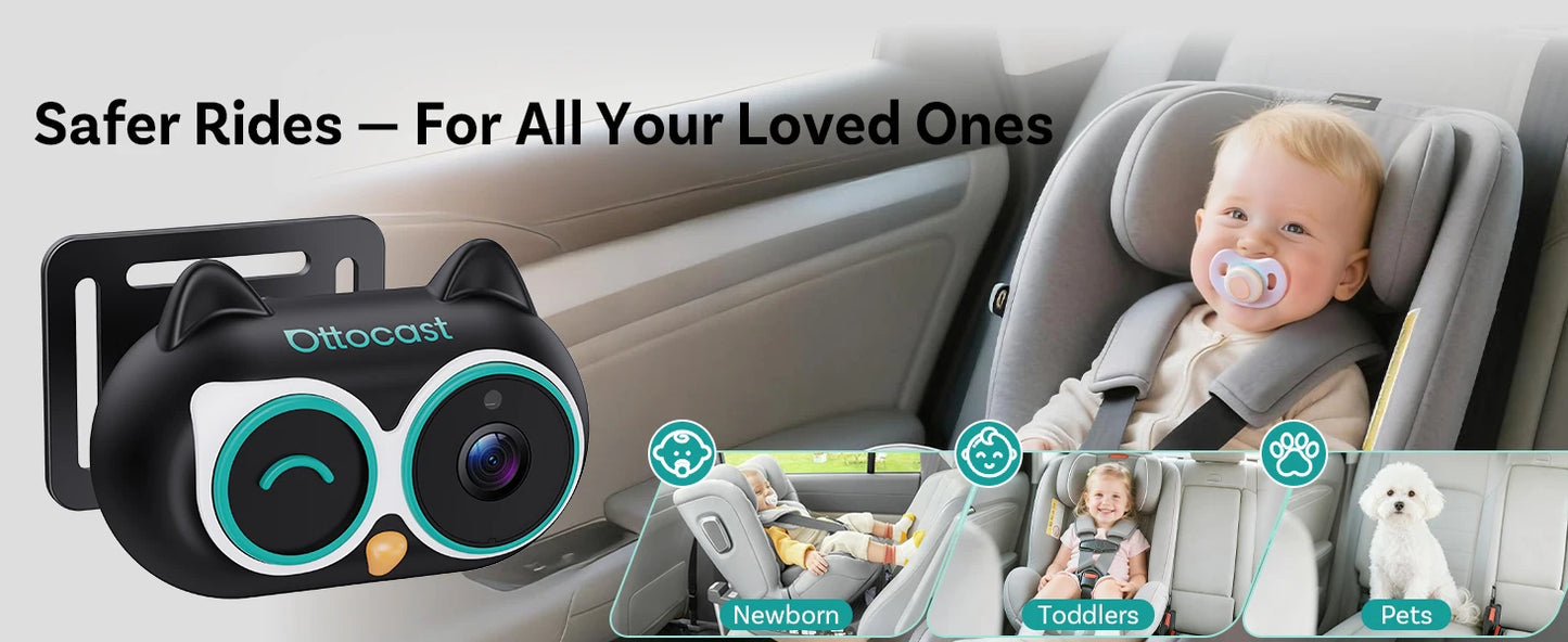 Ottocast Mini Pico 2in1 Wireless CarPlay Dongle Car Baby Safety Camera Pet Back Seat Camera Child Car Monitor For 99% of the car
