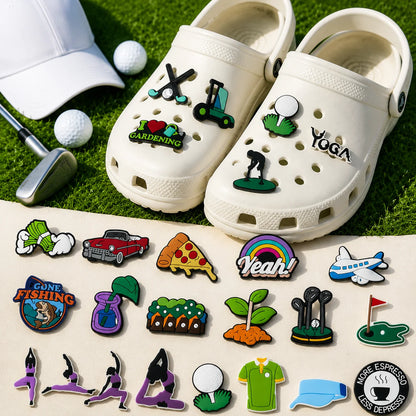 1/25PCS Golf & Lifestyle Shoe Charms Set DIY Decorative Pins Yoga Gardening Pizza Clogs Sandals Accessories Decorations Gifts