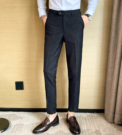 Boutique Classic Plaid and Striped Fashion Men's Casual Business Slim Suit Pants Groom Wedding Dress Trousers Party