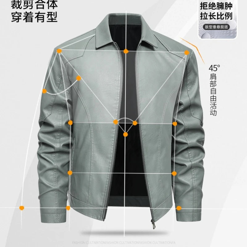 Men's Lapel Leather Jacket Spring Autumn Oversized Slim Motorcycle Riding Suit Streetwear PU Leather Waterproof Work Men Clothes