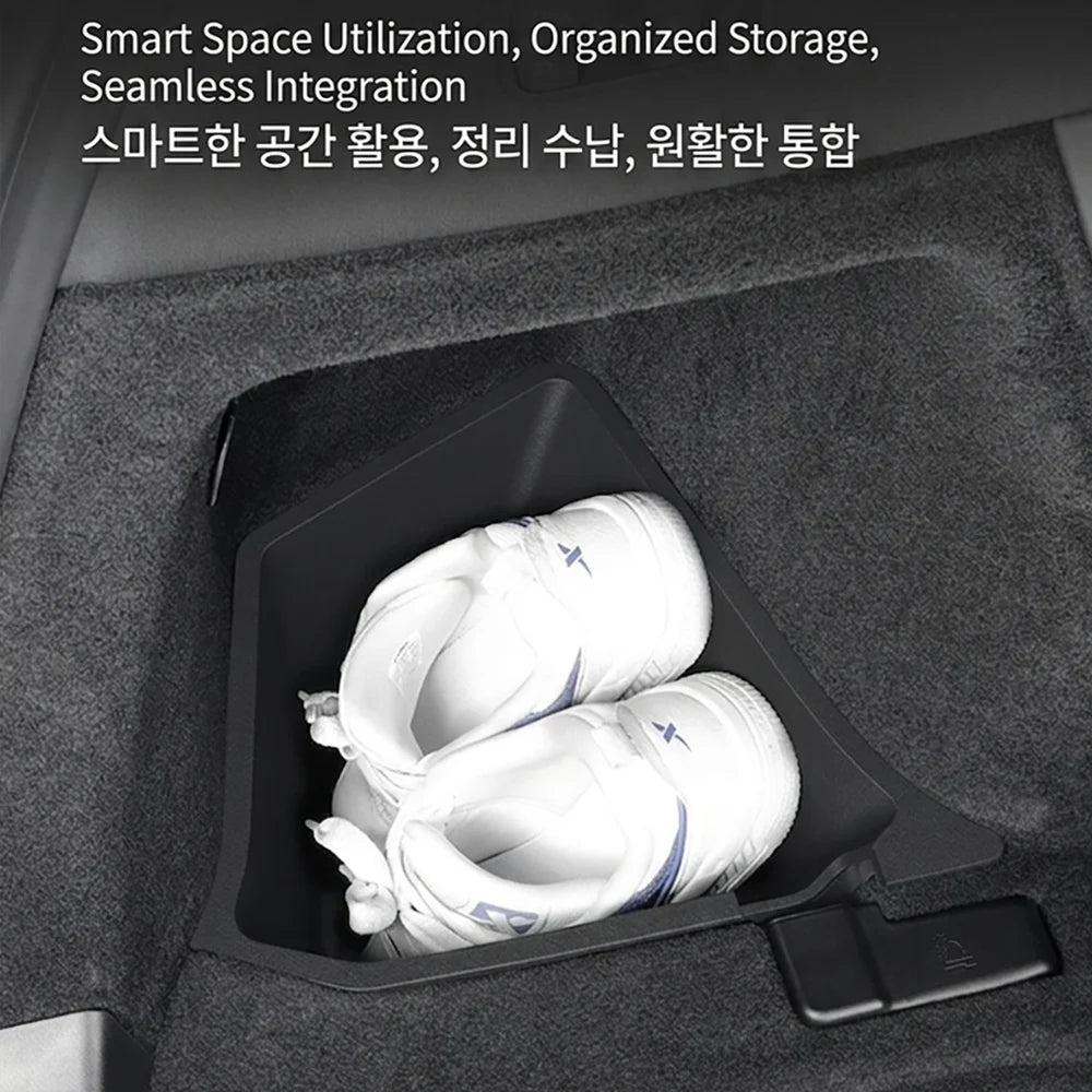 Trunk Side Storage Box Space Optimization Corrosion Resistant TPE Organizer Bins with Lids 1 Pair 2026 Tesla Model Y L LWB Trunk