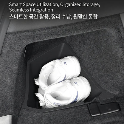 Trunk Side Storage Box Space Optimization Corrosion Resistant TPE Organizer Bins with Lids 1 Pair 2026 Tesla Model Y L LWB Trunk