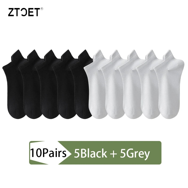 10Pairs Men Combed Cotton Socks Mesh Antibacterial Breathable Fashion Black High Quality Man Sock New For Male Size EU38-45