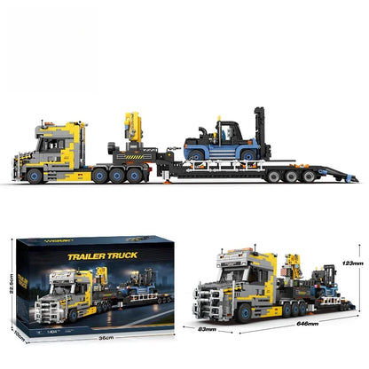 New heavy-duty truck building block sets in various styles, including containers, tank trucks, cranes, and RV vehicle constructi