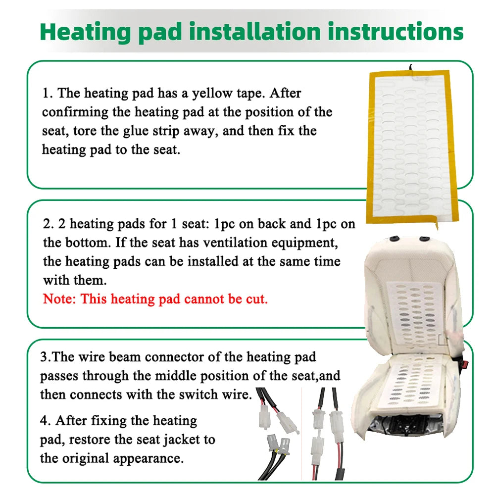 Universal Built-In Car Seat Heater Kit Fit 2 Seats,108W Alloy Wire Heating Pads 3-Level Dual Control Switch with Wiring Harness