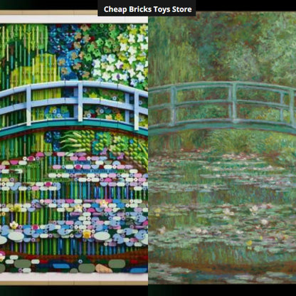 3179pcs  Paintings Model Water Lily Pond and Japanese Arch Bridge Assemble Toy Cheapest Building Blocks for Adults Gifts A