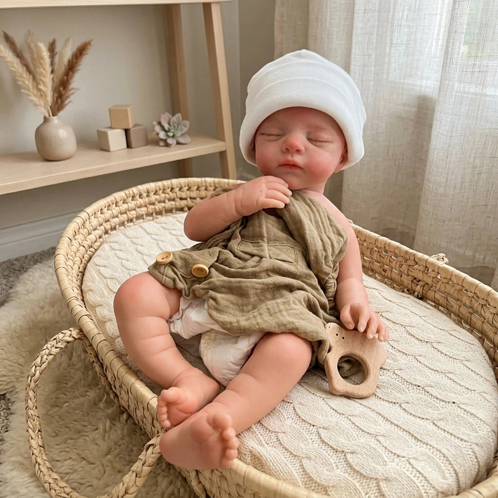 18 Inch Full Silicone Reborn Baby  Doll Sleeping Closed Eyes Lifelike Hand Painted Real Touch Collectible Birthday Gift