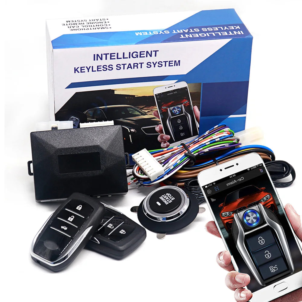 Universal APP Car Alarm Auto Start Stop System Remote Starter With Autostart Engine Ignition Button For Car Keyless Entry Kit
